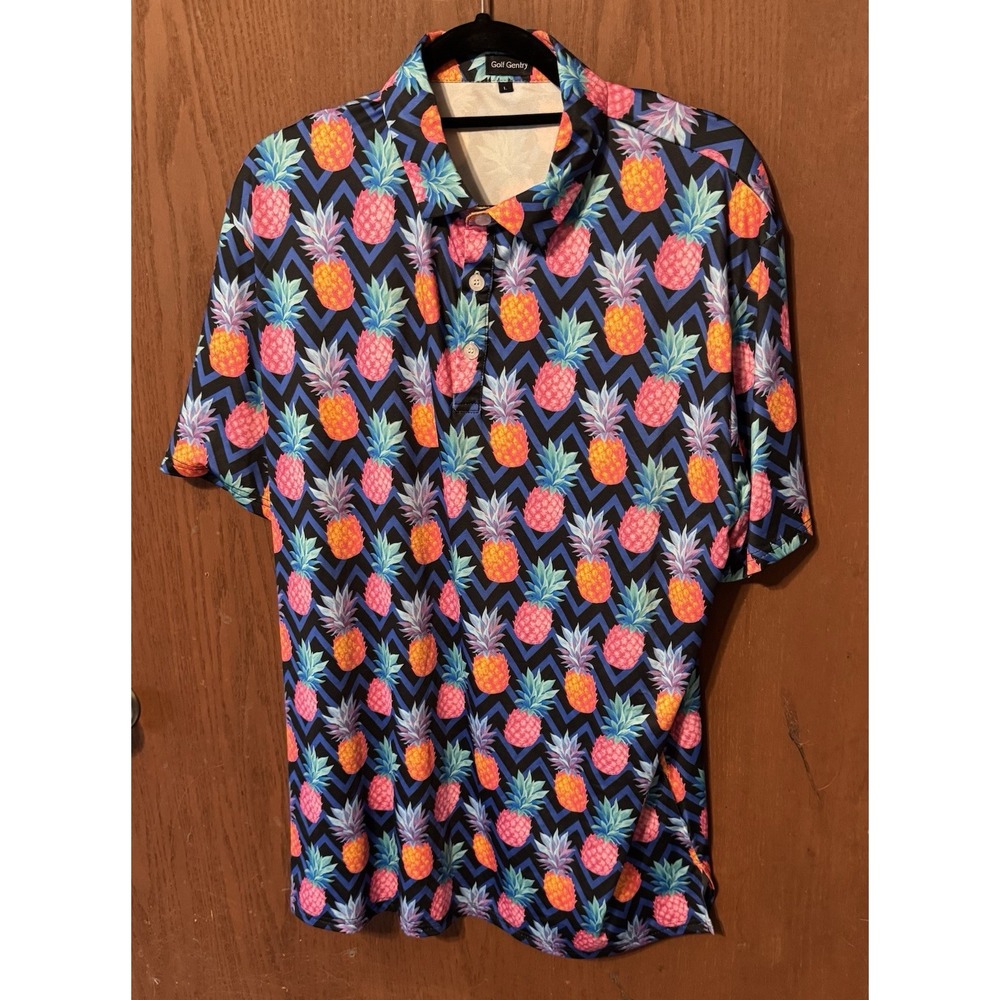 Mens Golf Gentry Shirt  Short Sleeve All Over Pineapple Print Sz L  TubGB4
